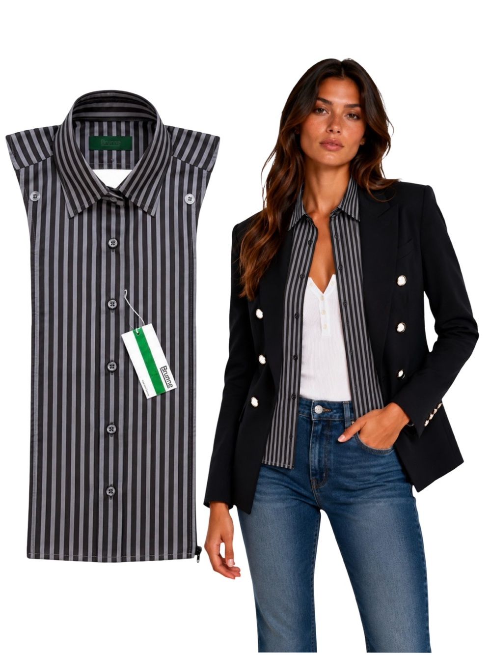 BRUNNE Button Down Shirt Dickey Compatible with Veronica Beard Blazer Sz 00-14